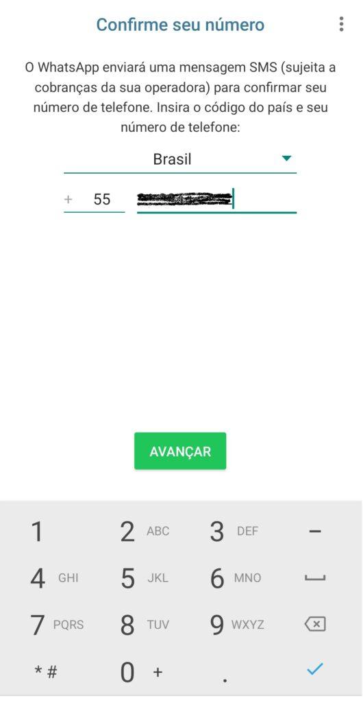 Whatsapp business em telefone fixo passo 2